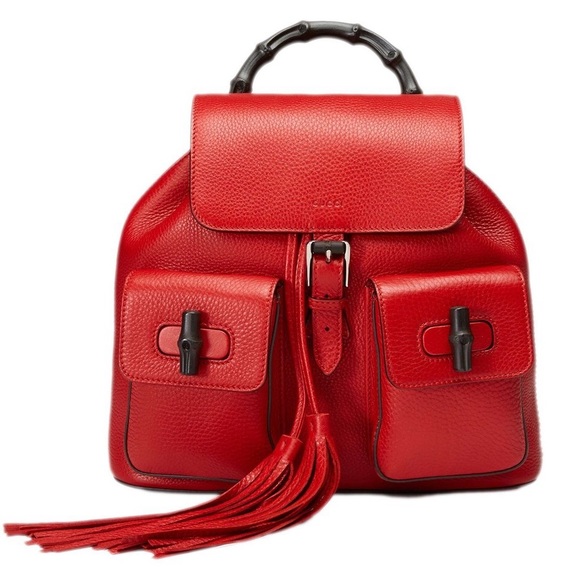 Gucci Handbags - Gucci bamboo red leather backpack